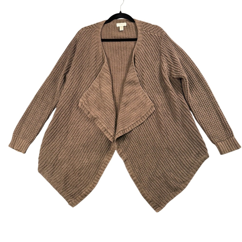 LOFT Brown Chunky Waffle Knit Waterfall Open Front Cardigan Sweater XL